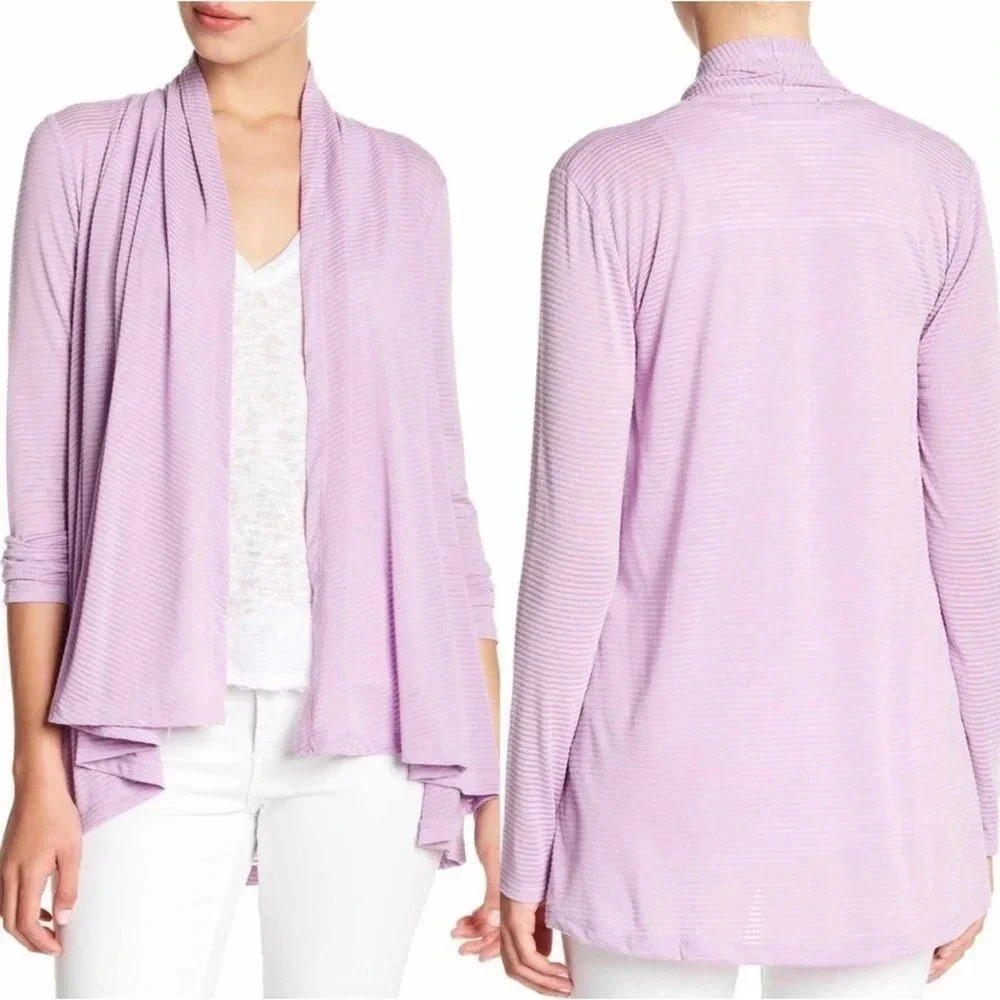 NEW Gibson Women Size Medium Purple Ribbed Open Front Cardigan Sweater